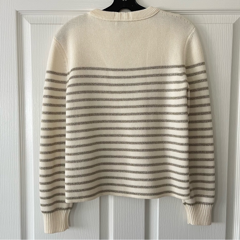 SAINT LAURENT Striped Sweater - Ivory / Gold Metallic - Size Small - Picture 8 of 11